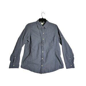 LL Bean L/S Blue Plaid Button Down Hiking Outdoor Shirt Womens Large